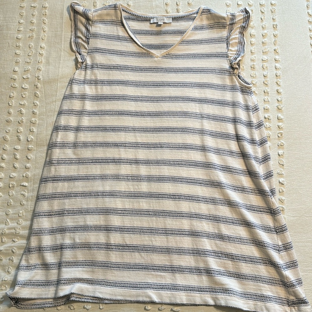 EUC Loft navy/cream striped dress, sz XL